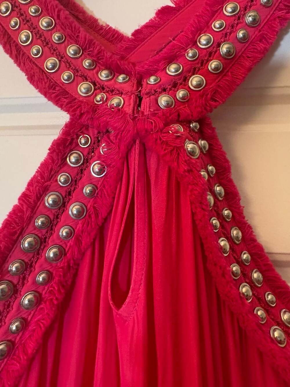 Ramy Brook Alara Hot Pink Halter Mini Dress with Studded Frayed Trim - Picture 5 of 9